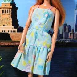 Dress: Ribbon Strap Cotton-Poly Blend Tiered Skirt - Robin's Egg Blue Floral [FREE]