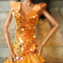 Dress: Ruffle Strap Asymmetric - Orange Dazzle Dots