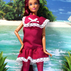 Dress: Mattel Vintage 20's Turn of Century Sleeveless Wide Square Collar - Burgundy