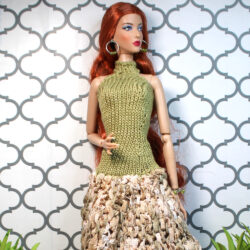 Gown: Flared Halter "Olive Grove" - Olive / Tan Multi
