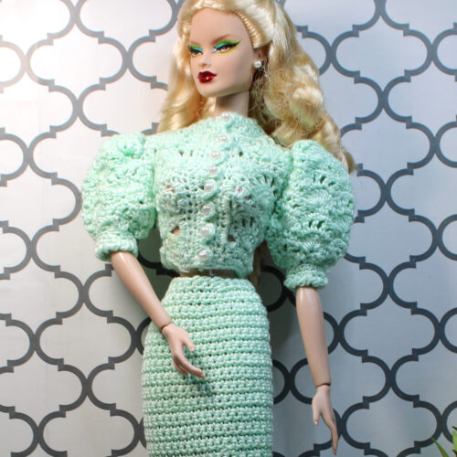 Outfit Combo: Long Pencil Skirt & Pouf-Sleeve Top - Pale Mint Green