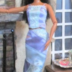Outfit Set: Long Skirt & Ribbon Strap Top - Seafoam & Lavender