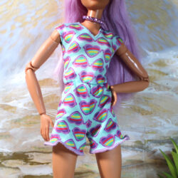 Outfit One-Piece: Romper Shorts - Aqua Heart Rainbow