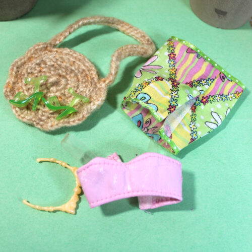 Outfit Set: Mod Pattern Skirt & Pleather Bra Top & Accessories - Green-Pink-Yellow [FREE] - Image 6