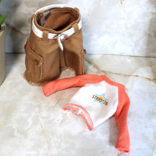 Outfit Set: Raglan Sleeve Tee & Khaki Cutoff Shorts - Peach & Tan - Image 6