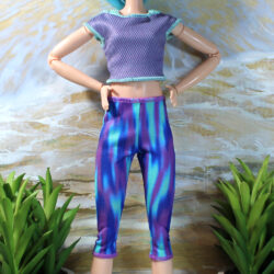 Outfit Set: Yoga Stretch Capris & Faux Layered Top - Pink-Blue-Mint & Lavender