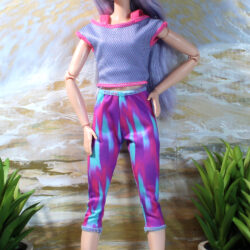 Outfit Set: Yoga Stretch Capris & Faux Layered Top - Pink-Purple-Aqua & Lavender