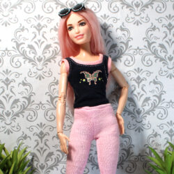 Outfit Set: Stretch Capris & Butterfly Top & Accessories - Pink & Black
