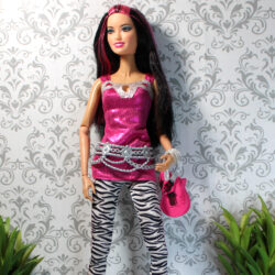 Outfit Set: Stretch Capris & Sleeveless Tunic & Accessories - Pink & Black-White Zebra