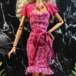 Outfit Set: Velveteen Demi-Jacket & Strapless Lace Overlay Dress "Birthstone Beauties January Garnet" /2007 K8690 - Garnet/Cranberry