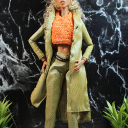 Outfit Set: Silk Taffeta Duster Jacket & Slim Pants "1 Modern Circle Barbie Producer" /2003 B2523 - Holographic Green