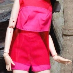 Outfit Set: Cotton Shorts & Cotton-Vinyl Top - Hot Pink