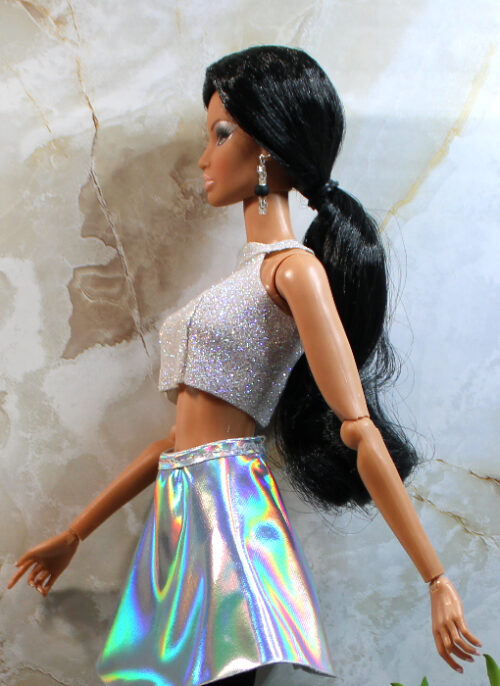 Top: Halter Collar Vinyl - Silver Glitter - Image 4
