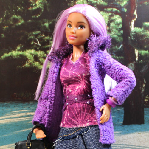 Jacket: Long-Sleeve Faux Wool-Fleece Fur Shawl Collar - Violet Purple