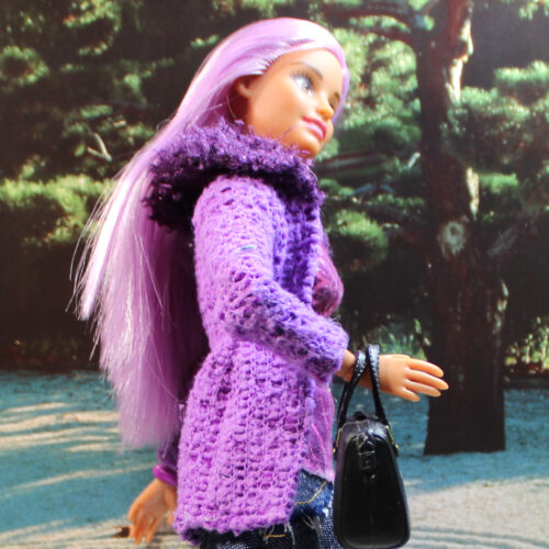 Jacket: Long-Sleeve Faux Wool-Fleece Fur Shawl Collar - Violet Purple - Image 2