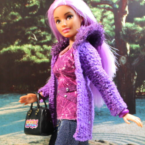 Jacket: Long-Sleeve Faux Wool-Fleece Fur Shawl Collar - Violet Purple - Image 3