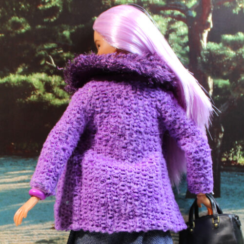 Jacket: Long-Sleeve Faux Wool-Fleece Fur Shawl Collar - Violet Purple - Image 4