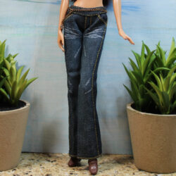 Pants: Boot-Cut Jeans Chain Belt - Distressed Dark Denim
