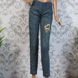 Pants: Cropped Skinny Jeans - Glitter Denim Gold Heart