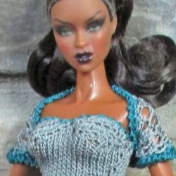 Shrug: Knit-Crochet - Gray & Turquoise Trim