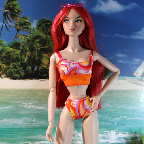 Swimsuit: Two-Piece Ribbon Strap - Orange-Orchid-White Mod Swirl