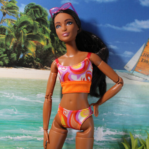 Swimsuit: Two-Piece Ribbon Strap - Orange-Orchid-White Mod Swirl - Image 8