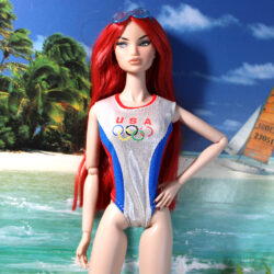 Swimsuit: One-Piece Open-Back - Silver-Red-Blue Olympic