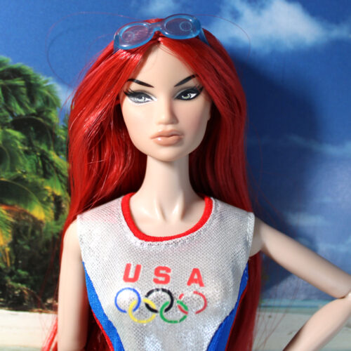 Swimsuit: One-Piece Open-Back - Silver-Red-Blue Olympic - Image 2
