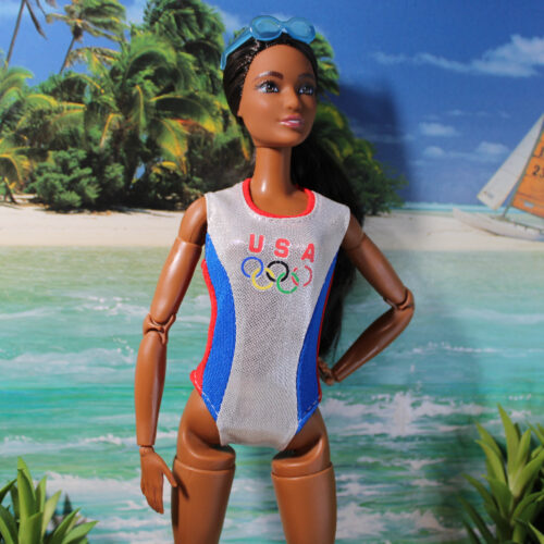 Swimsuit: One-Piece Open-Back - Silver-Red-Blue Olympic - Image 7