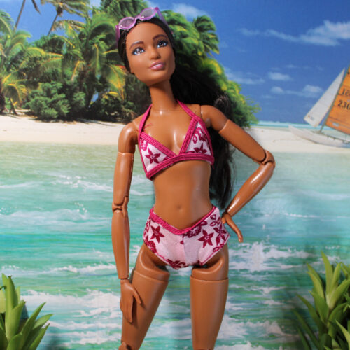 Swimsuit: Two-Piece Elastic Straps - Pink & Burgundy Mod Floral - Image 7