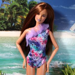 Swimsuit: One-Piece One-Strap Tulle Ruffle - Lavender & Multi-Print