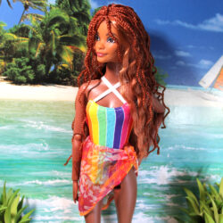 Swimsuit: One-Piece Ribbon Strap & Wrap - Rainbow Stripe & Burnt Orange