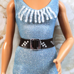 Belt: Fabric Silver Buckle - Brown-Black & Silver Dots