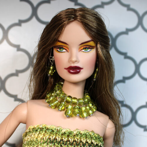 Jewelry: Set Necklace & Earrings Fan/Spray Choker Metal Post Dangle Beads - Warm Green