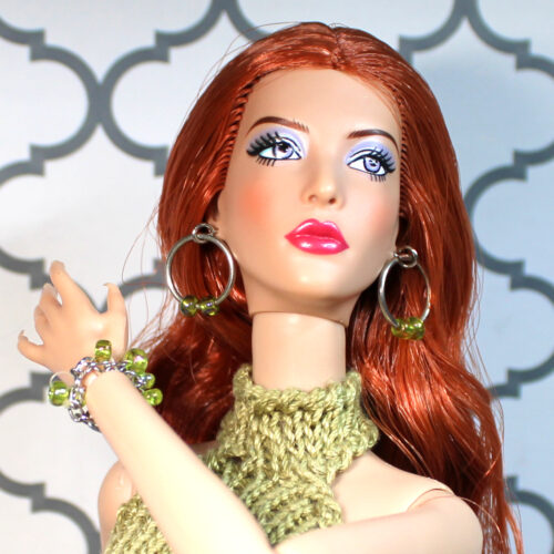 Jewelry: Set Bracelet & Earrings Metal Hoop Beads - Warm Green