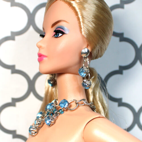 Jewelry: Set Necklace & Earrings Metal Post Dangle Crystal Gemstones - Swiss Blue Topaz - Image 2