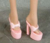 Shoes: Platform Toe Strap Open Back Heels - Pale Peachy Pink