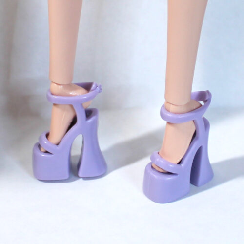 Shoes: Platform Chunk Ankle Strap Heels - Pearly Lavender - Image 3