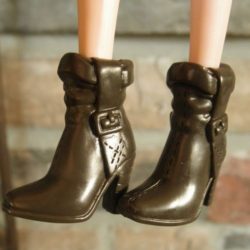 Shoes: Short Boots Chunk Stack Heel Scrunch Cuff - Black