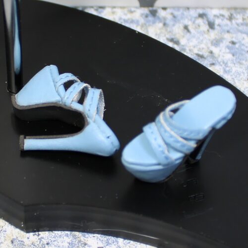 Shoes: Upscale Leatherette Cone Platform Three-Strap Heels - Light Blue - Image 2