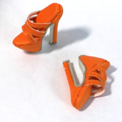 Shoes: Upscale Leatherette Cone Platform Three-Strap Heels - Bright Orange