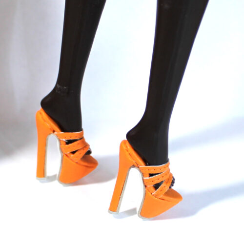 Shoes: Upscale Leatherette Cone Platform Three-Strap Heels - Bright Orange - Image 2