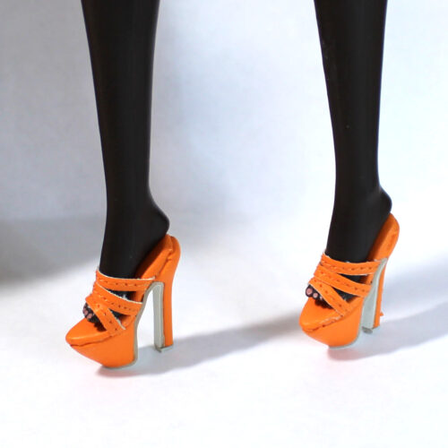 Shoes: Upscale Leatherette Cone Platform Three-Strap Heels - Bright Orange - Image 3