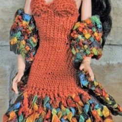 Wrap: Shawl Knit Ribbon Texture - Autumn Blaze