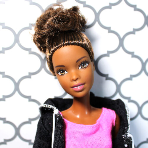 Asha: AA Brown Hair Curly Updo - (Dressed, Rebodied Diversity Fashionista Standard)