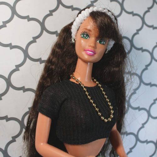 Barbie: Brunette Crinkle Wave Superstar Face - (Dressed, Restyled, Jointed Flat Foot) [FREE]