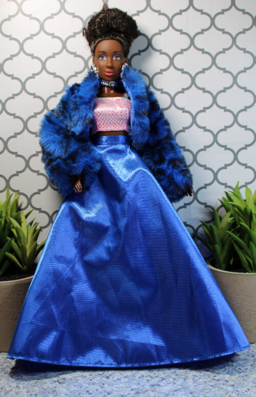Fresh Dolls: Lynette, Brown-Black, Dark Brown Updo Hair & Blue Skirt Jacket- (Redressed) - Image 2