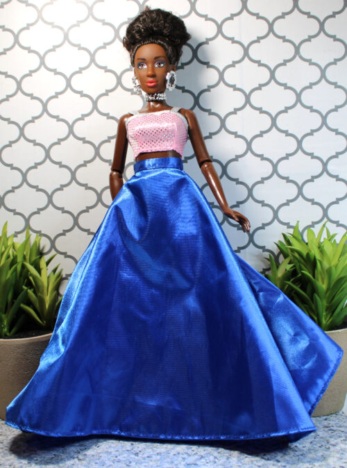 Fresh Dolls: Lynette, Brown-Black, Dark Brown Updo Hair & Blue Skirt Jacket- (Redressed) - Image 6