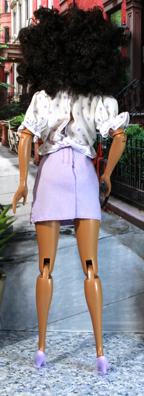 Fresh Dolls: Mia, Tan, Dark Brown Afro Curly Hair "Lavender Dots & Lace" - (Redressed) - Image 6