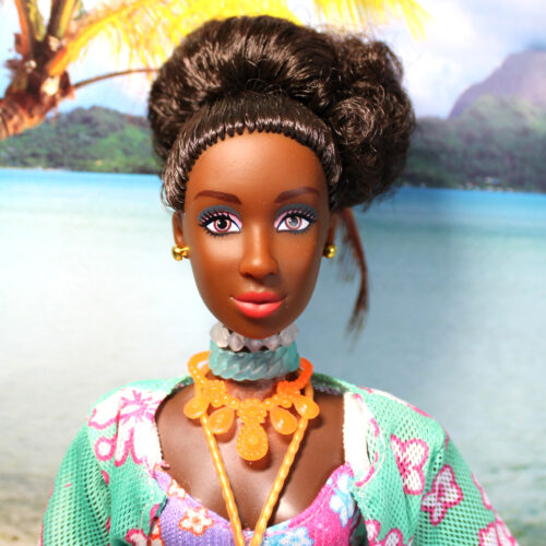 Hybrid: Fresh Dolls Lynette, Black-Brown, Dark Brown Updo - (Dressed, Rebodied Mattel Barbie Extra Fly Curvy)